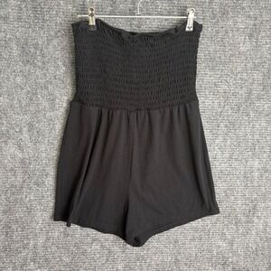 VTG Y2K Mudd Womens Black Smocked Strapless Romper Sz Medium Jersey Knit Shorts